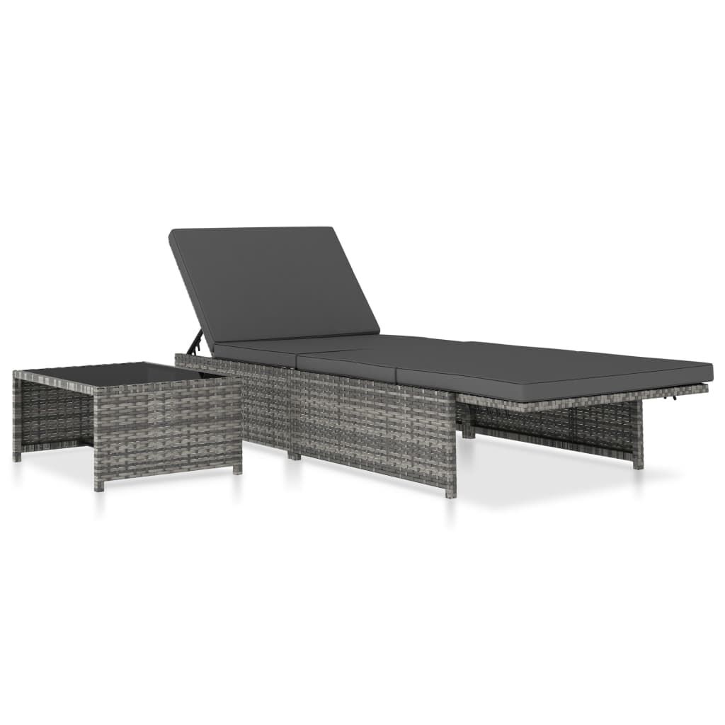 vidaXL Reclining Garden Chairs 2 pcs with Table Grey Poly Rattan