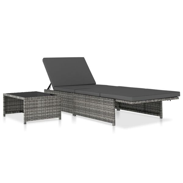 vidaXL Reclining Garden Chairs 2 pcs with Table Grey Poly Rattan