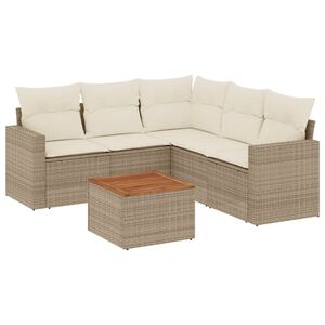 vidaXL 6 Piece Garden Sofa Set with Cushions Beige Poly Rattan
