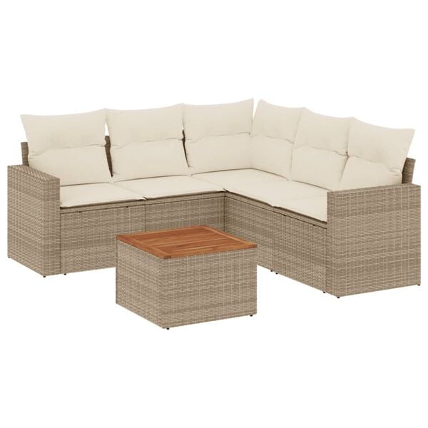 vidaXL 6 Piece Garden Sofa Set with Cushions Beige Poly Rattan