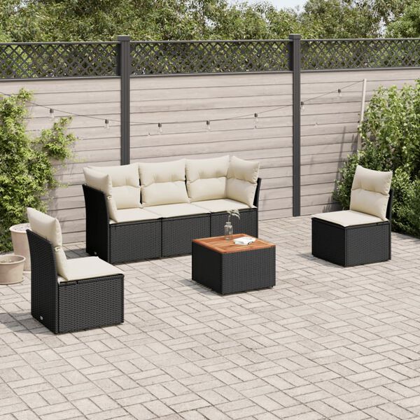 vidaXL 6 Piece Garden Sofa Set with Cushions Black Poly Rattan