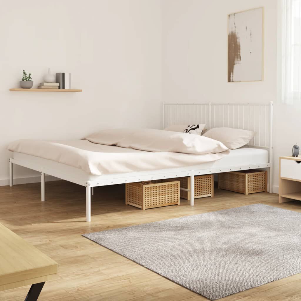 vidaXL Metal Bed Frame without Mattress with Headboard White 183x213cm