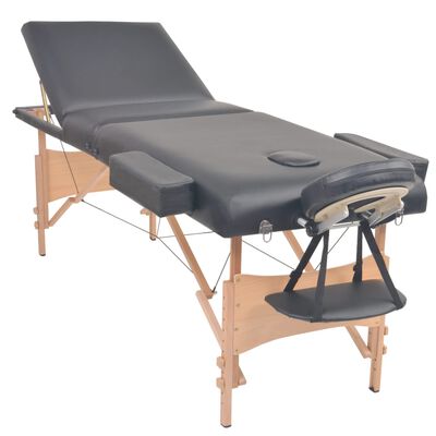 vidaXL 3-Zone Folding Massage Table 10 cm Thick Black