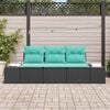 vidaXL Garden Sofa Set 3 pcs Black and Turquoise Poly Rattan