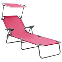 vidaXL Sun Lounger with Canopy Steel Pink