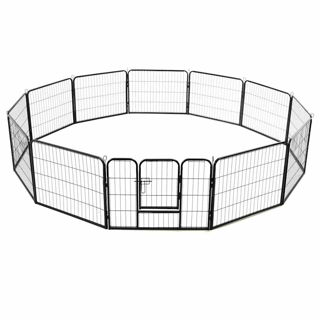 vidaXL Dog Playpen 12 Panels Steel 80x60 cm Black