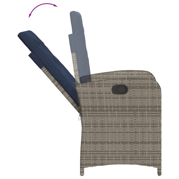 vidaXL 3 Piece Bistro Set with Cushions Grey Poly Rattan