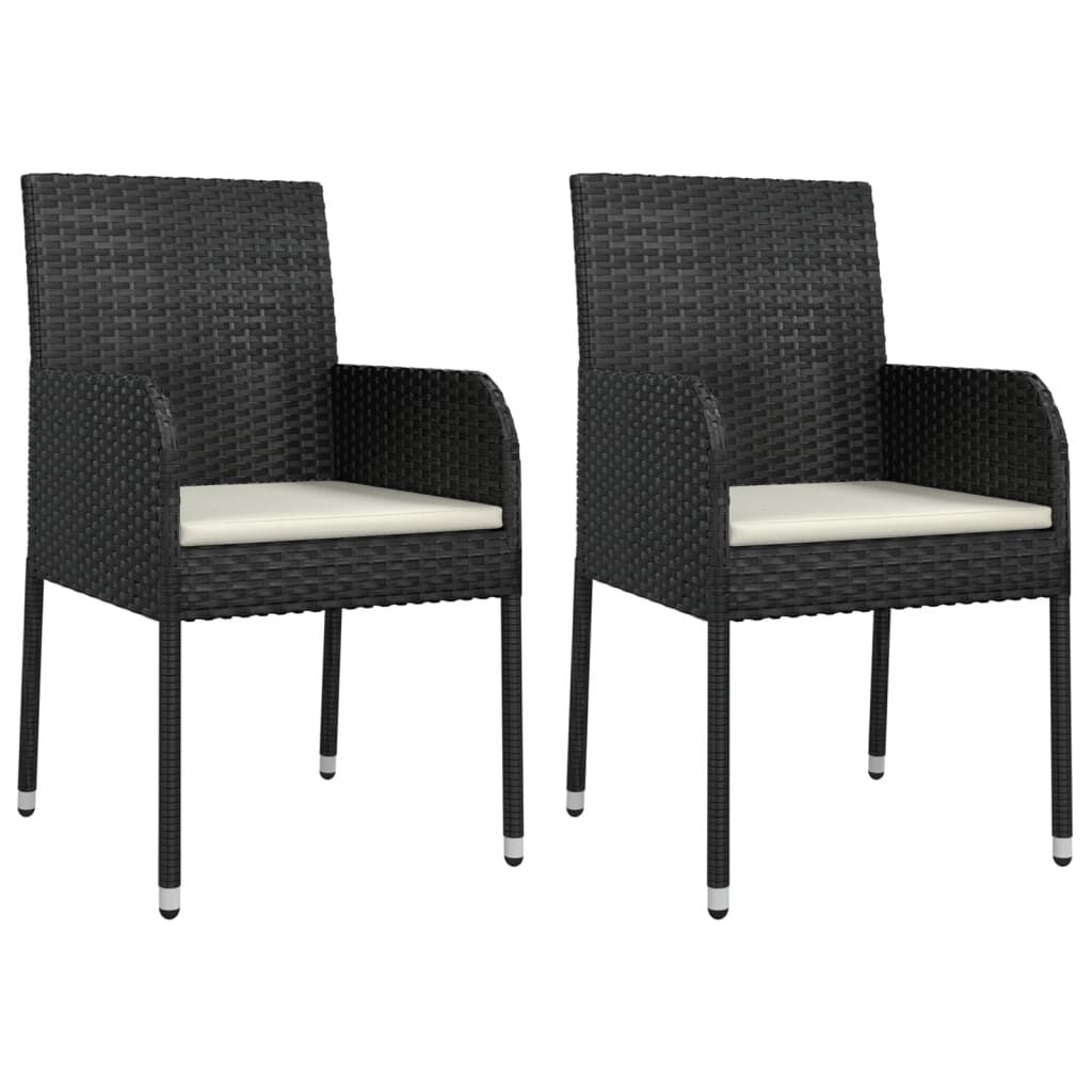 vidaXL 3 Piece Garden Dining Set with Cushions Black Poly Rattan