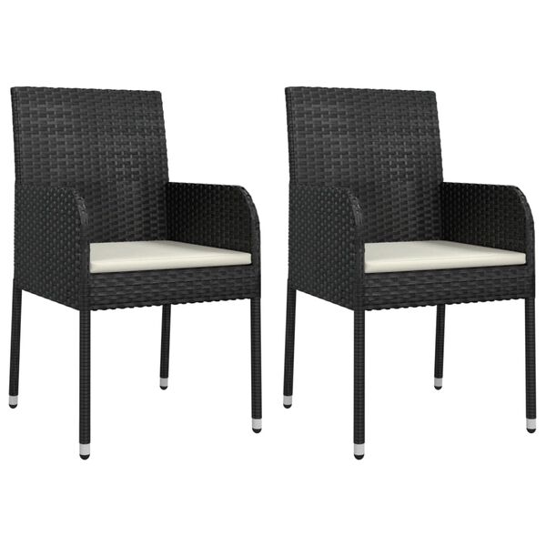 vidaXL 3 Piece Garden Dining Set with Cushions Black Poly Rattan