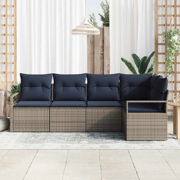 vidaXL Sofa Set 5 pcs Grey Poly Rattan