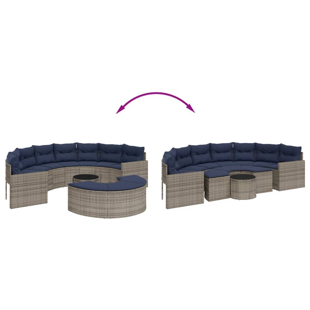 vidaXL 3 Piece Garden Sofa Set Half-Round Grey Poly Rattan
