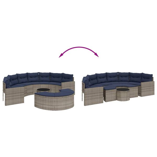 vidaXL 3 Piece Garden Sofa Set Half-Round Grey Poly Rattan