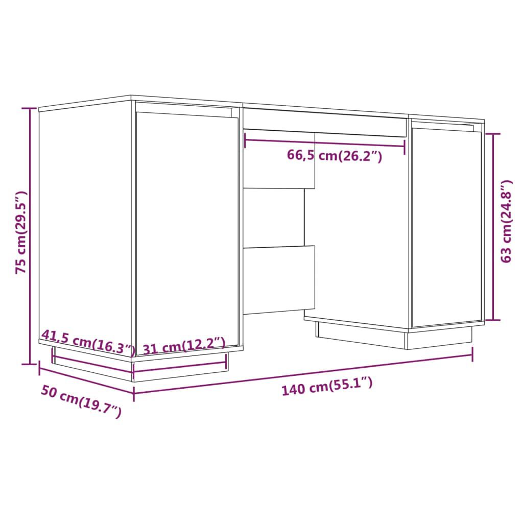vidaXL Desk White 140x50x75 cm Solid Wood Pine