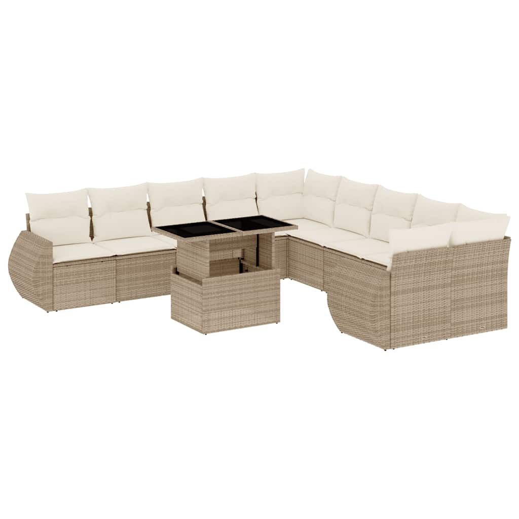vidaXL 11 Piece Garden Sofa Set with Cushions Beige Poly Rattan