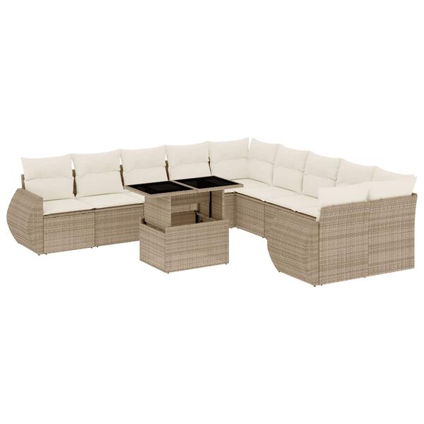 vidaXL 11 Piece Garden Sofa Set with Cushions Beige Poly Rattan