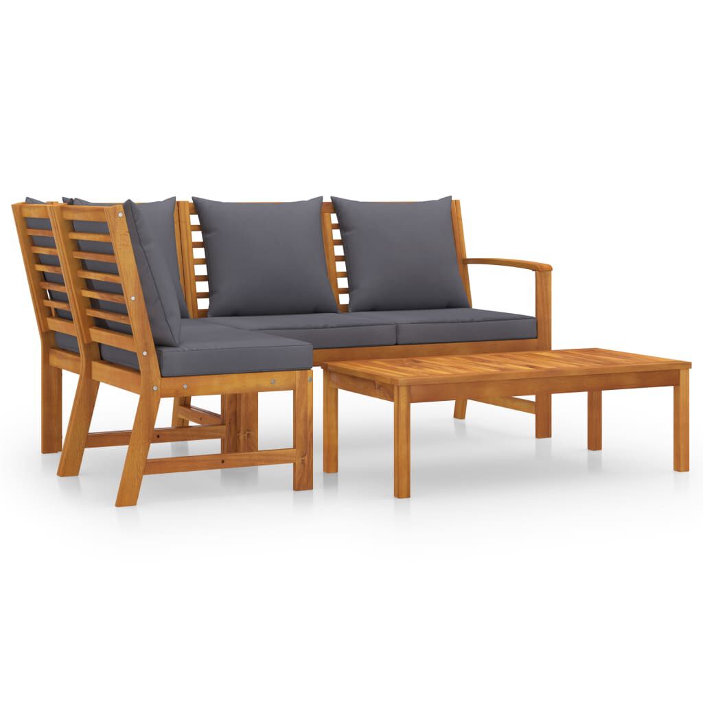 vidaXL 4 Piece Garden Lounge Set with Cushion Solid Acacia Wood
