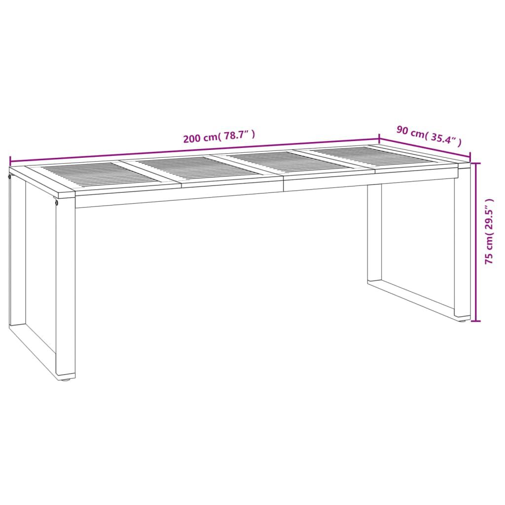 vidaXL Garden Table with U-shaped Legs 200x90x75 cm Solid Wood Acacia