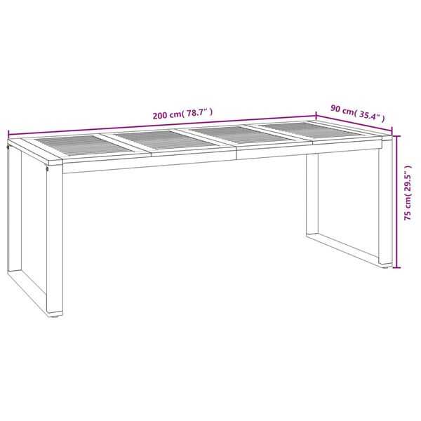 vidaXL Garden Table with U-shaped Legs 200x90x75 cm Solid Wood Acacia