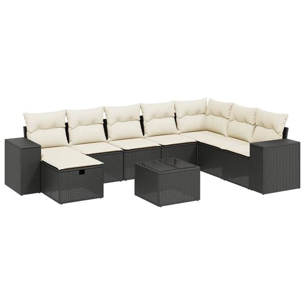 vidaXL 8 Piece Garden Sofa Set with Cushions Black Poly Rattan