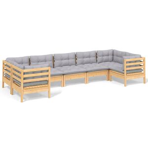 vidaXL 7 Piece Garden Lounge Set with Grey Cushions Pinewood