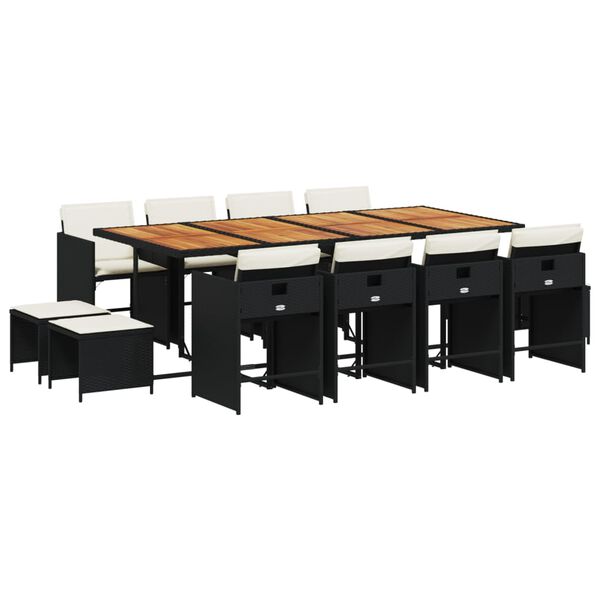 vidaXL 13 Piece Garden Dining Set with Cushions Black Poly Rattan