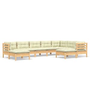 vidaXL 9 Piece Garden Lounge Set with Cream Cushions Solid Pinewood
