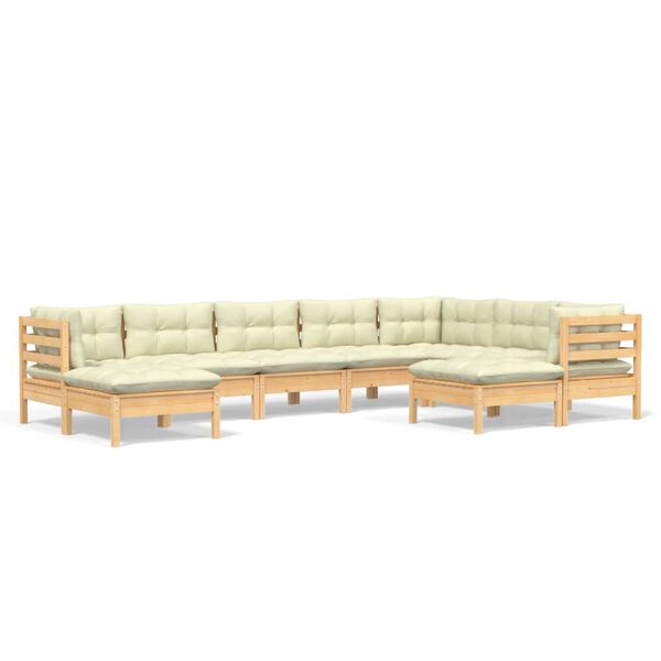 vidaXL 9 Piece Garden Lounge Set with Cream Cushions Solid Pinewood