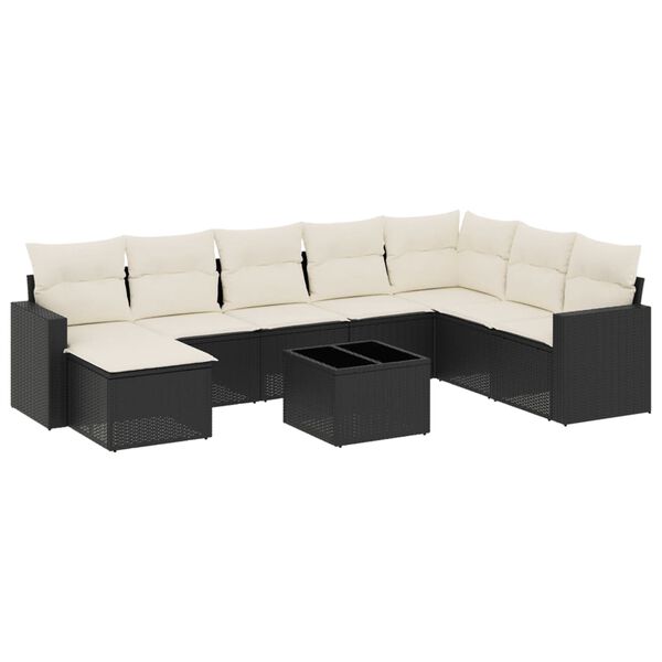 vidaXL 9 Piece Garden Sofa Set with Cushions Black Poly Rattan
