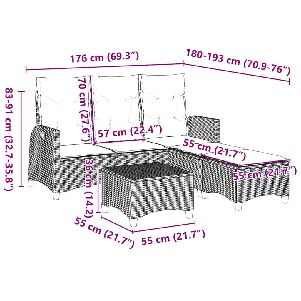 vidaXL 3 Piece Garden Sofa Set with Cushions L-shaped Grey Poly Rattan