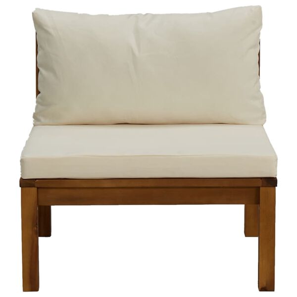 vidaXL Sectional Middle Sofa with Cream White Cushion Acacia Wood