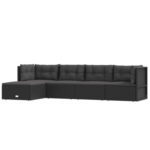 vidaXL 5 Piece Garden Lounge Set with Cushions Black Poly Rattan