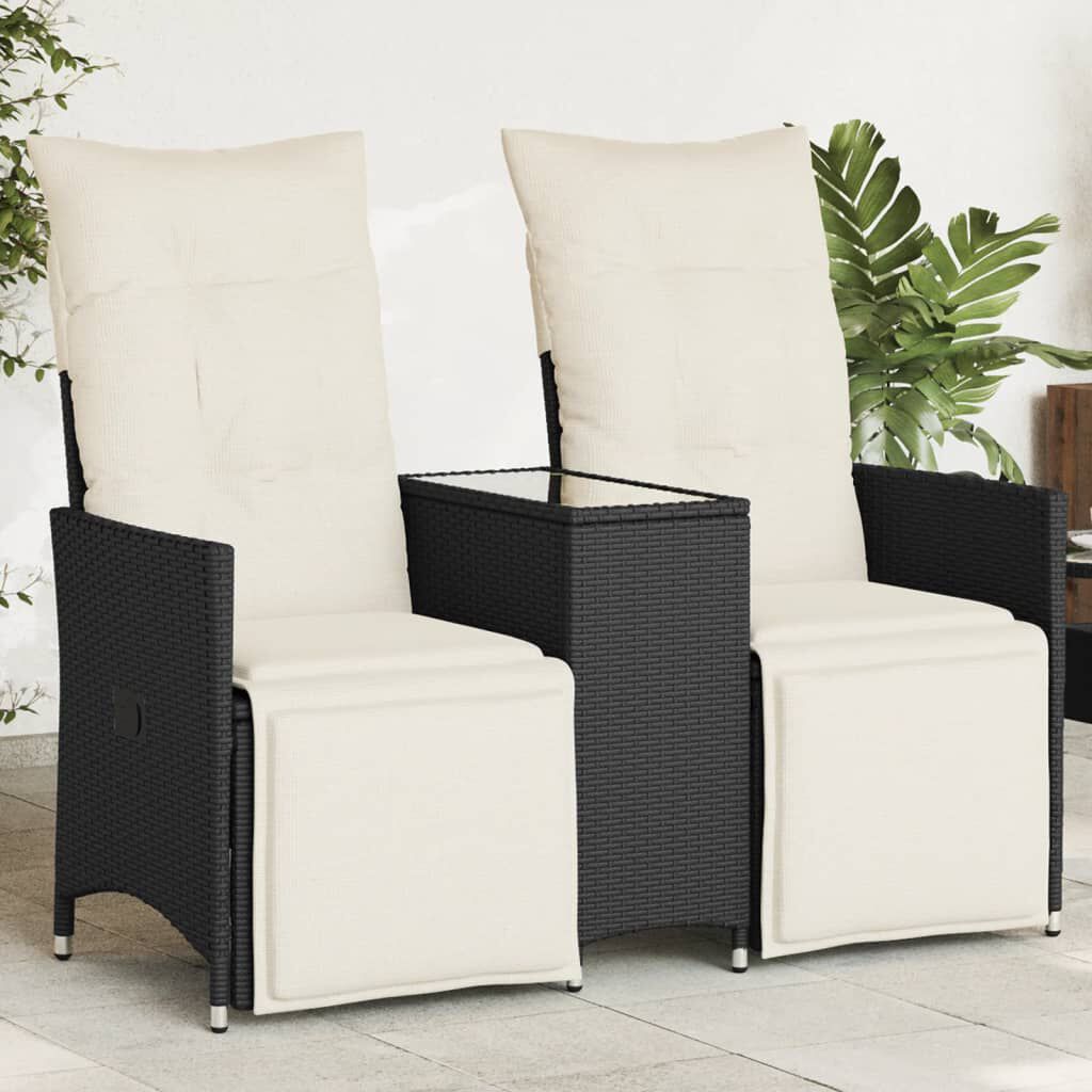 vidaXL Reclining Garden Sofa 2-Seater with Table Black Poly Rattan