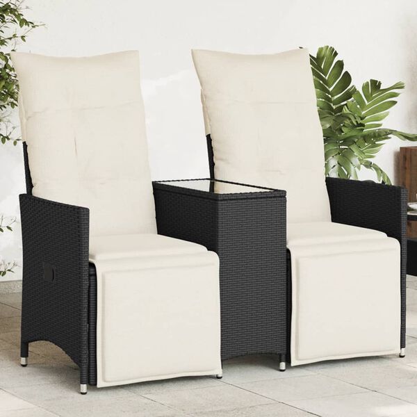 vidaXL Reclining Garden Sofa 2-Seater with Table Black Poly Rattan