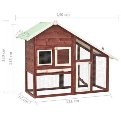 vidaXL Rabbit Hutch Mocha and White 140x63x120 cm Solid Firwood