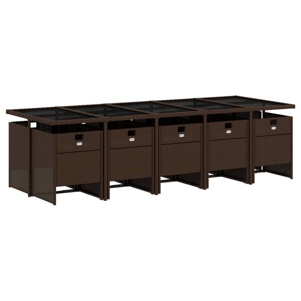 vidaXL 11 Piece Garden Dining Set with Cushions Brown Poly Rattan