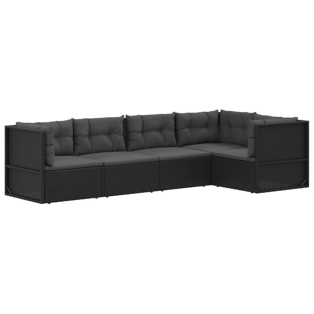 vidaXL 5 Piece Garden Lounge Set with Cushions Black Poly Rattan