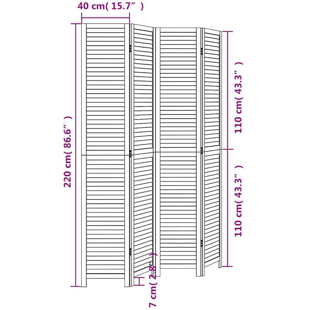 vidaXL Room Divider 4 Panels White Solid Wood Paulownia