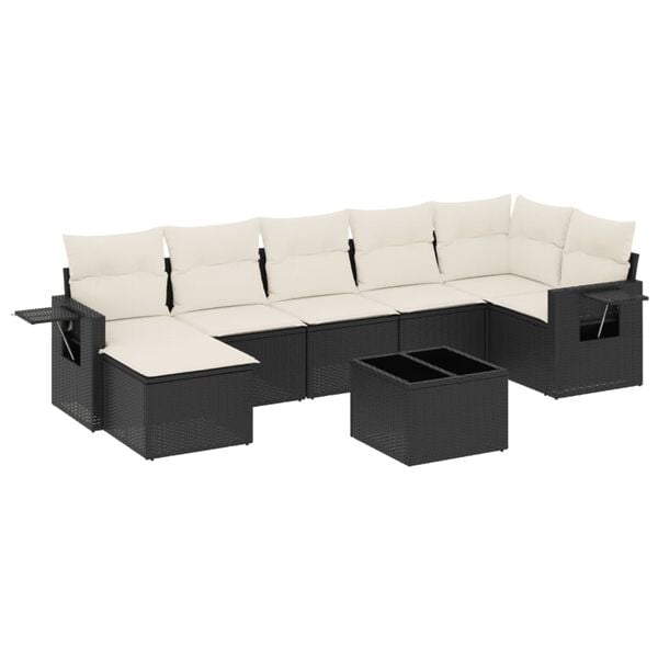 vidaXL 8 Piece Garden Sofa Set with Cushions Black Poly Rattan