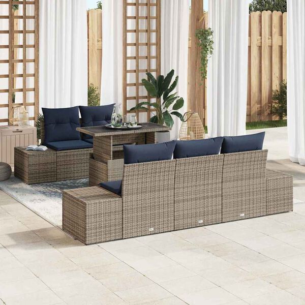 vidaXL Garden Sofa Set 6 pcs Grey and navy blue 100 x 55 x 73 cm
