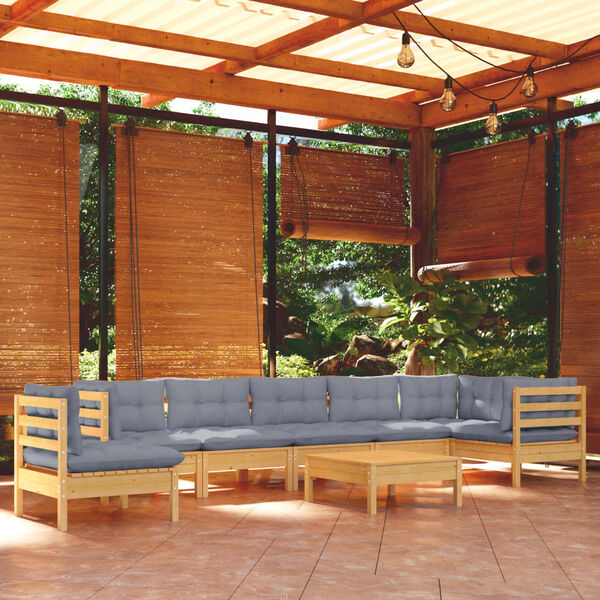 vidaXL 9 Piece Garden Lounge Set with Grey Cushions Solid Pinewood