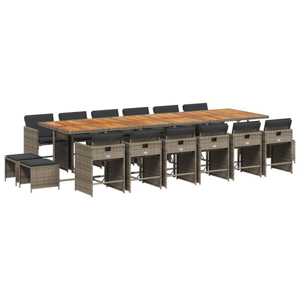 vidaXL 17 Piece Garden Dining Set with Cushions Grey Poly Rattan