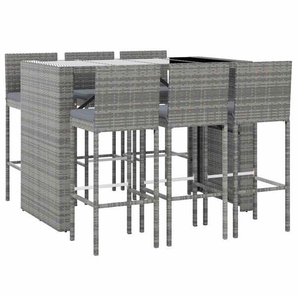 vidaXL 7 Piece Garden Bar Set with Cushions Grey Poly Rattan