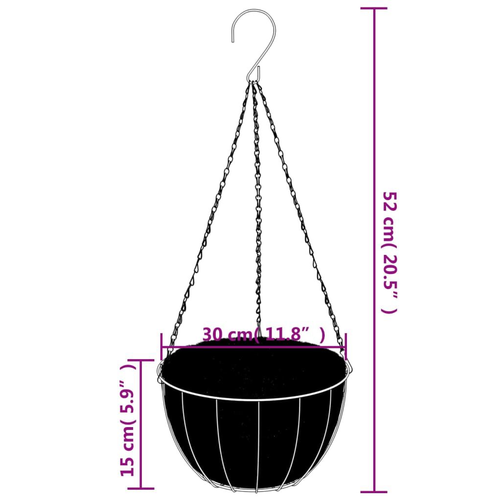 vidaXL Hanging Planters 4 pcs with Coco Liners Black Ø 30x52 cm Steel