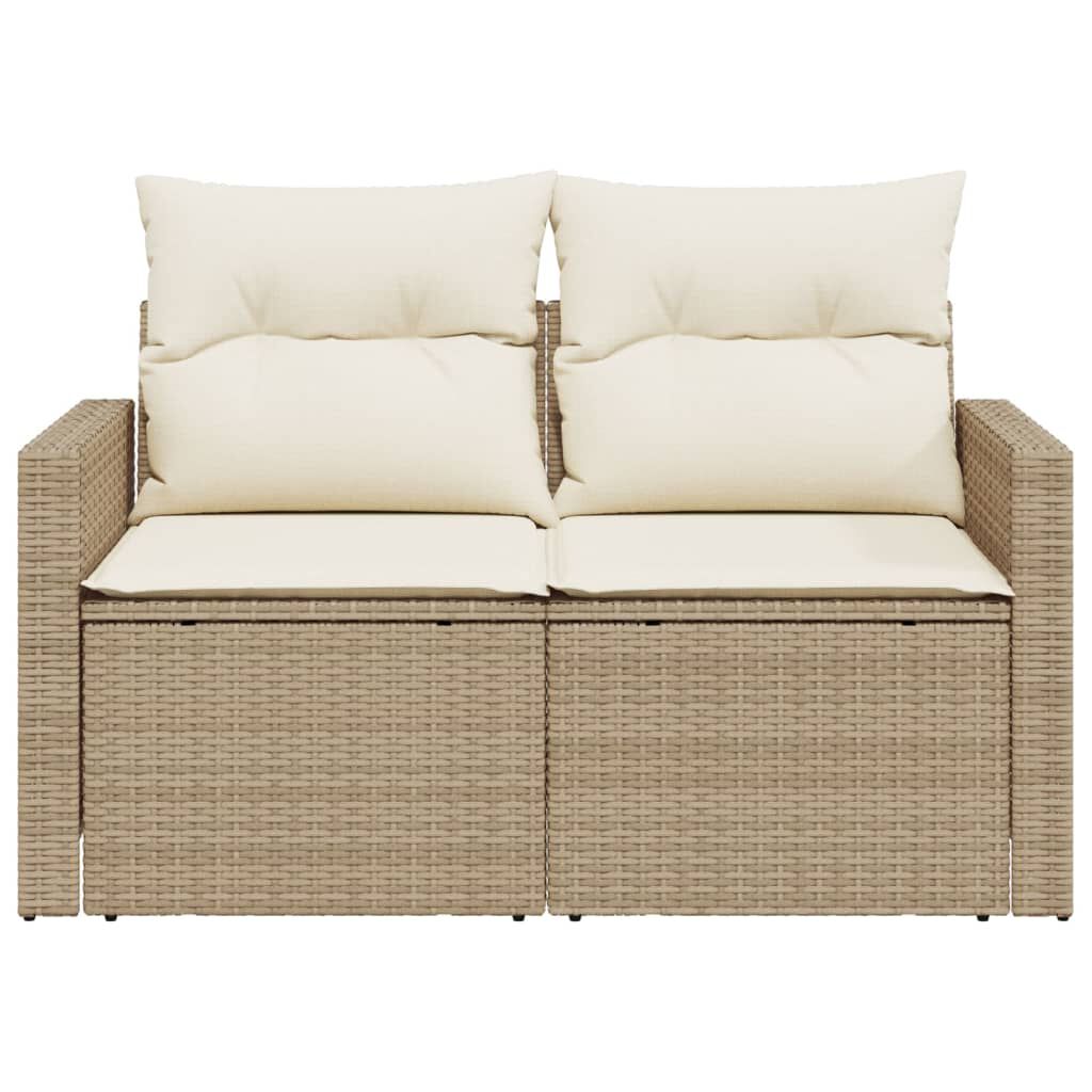 vidaXL Garden Sofa with Cushions 2-Seater Beige Poly Rattan