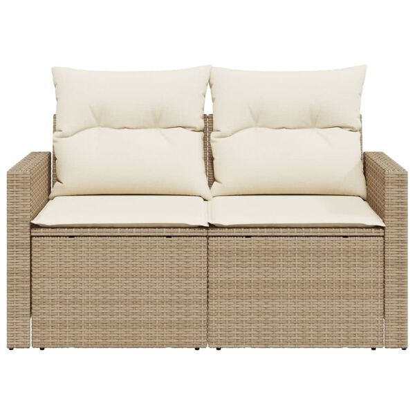 vidaXL Garden Sofa with Cushions 2-Seater Beige Poly Rattan