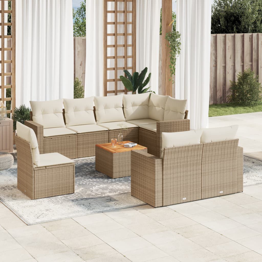 vidaXL 9 Piece Garden Sofa Set with Cushions Beige Poly Rattan