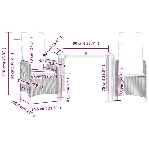 vidaXL 7 Piece Garden Bistro Set with Cushions Brown Poly Rattan