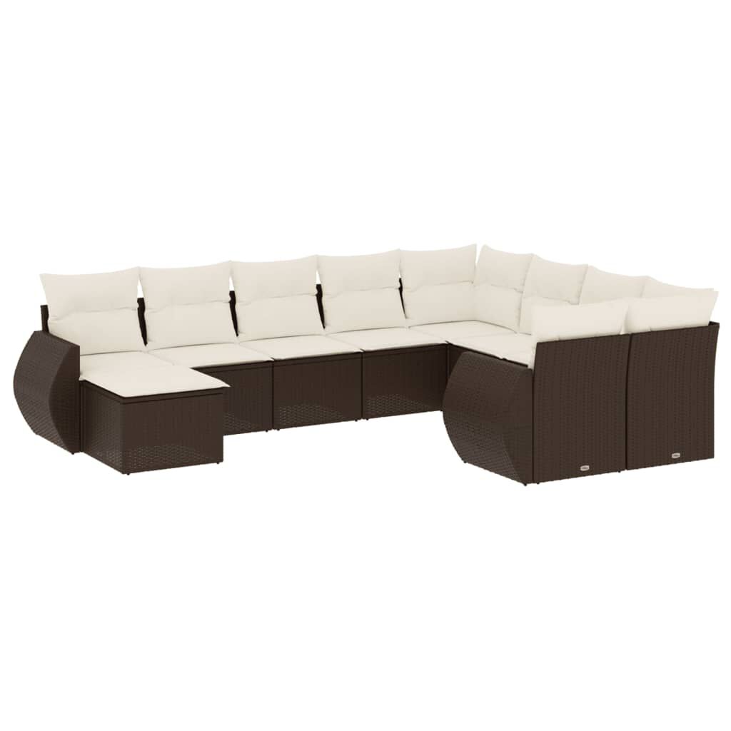 vidaXL 10 Piece Garden Sofa Set with Cushions Brown Poly Rattan