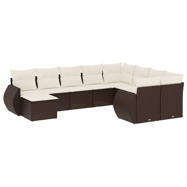 vidaXL 10 Piece Garden Sofa Set with Cushions Brown Poly Rattan