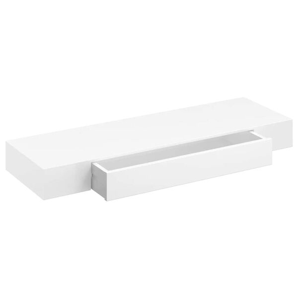 White MDF Floating Wall Display Shelf 1 Drawer Book/DVD Storage